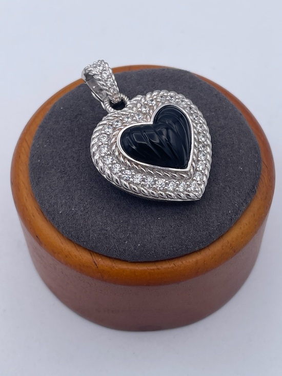 Judith Ripka Jewelry - Judith Ripka Sterling Silver 925 Carved Black Onyx Heart CZ Pendant Thailand 15g